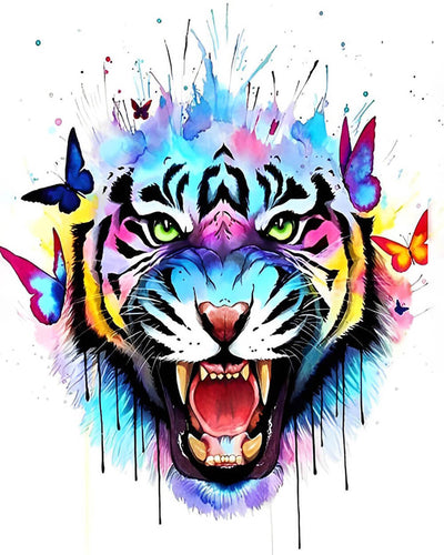 Colorful Tiger and Butterflies Diamond Painting
