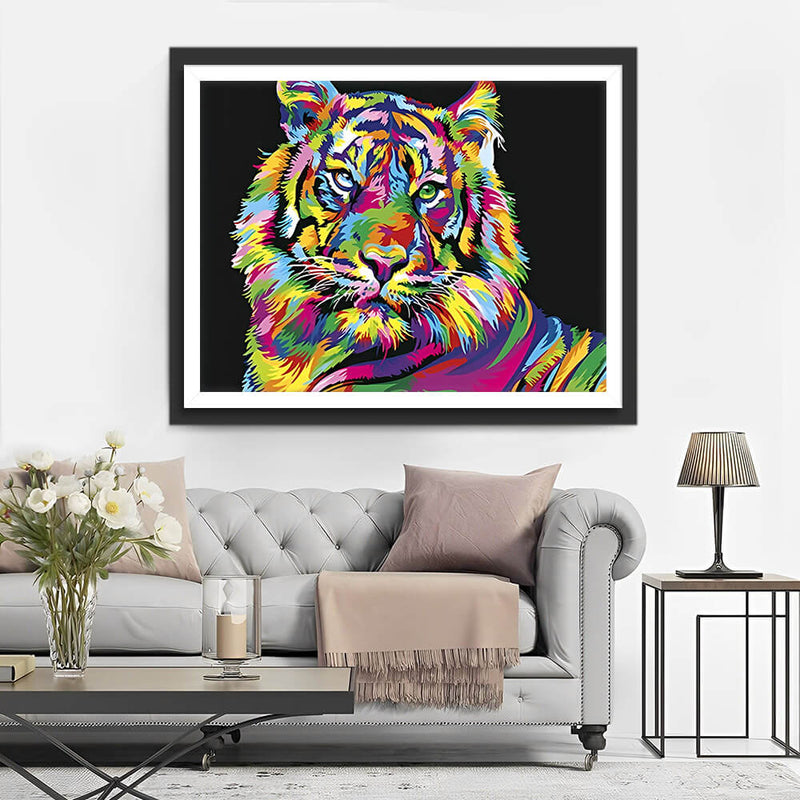 Colorful Tiger on Black Background Diamond Painting