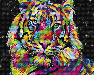 Colorful Tiger on Black Background Diamond Painting