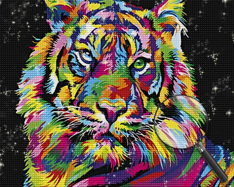 Colorful Tiger on Black Background Diamond Painting