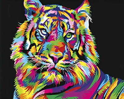 Colorful Tiger on Black Background Diamond Painting