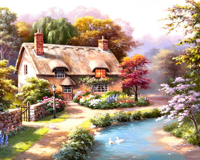 Cottage by the River Diamond Painting