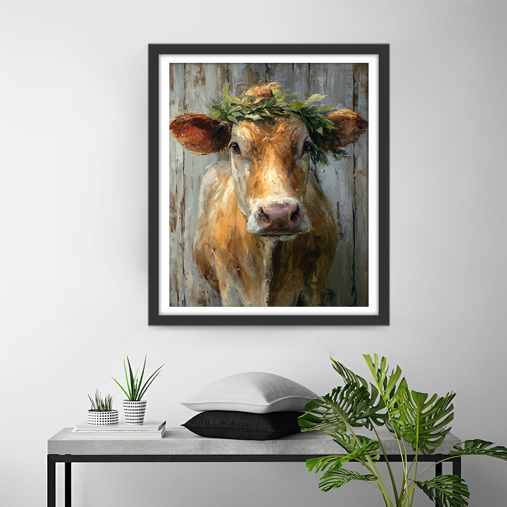 Cow in front of Wooden Board Diamond Painting
