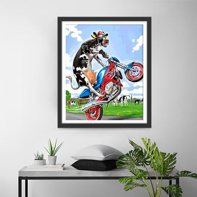 Cow Riding Motorcycle Diamond Painting
