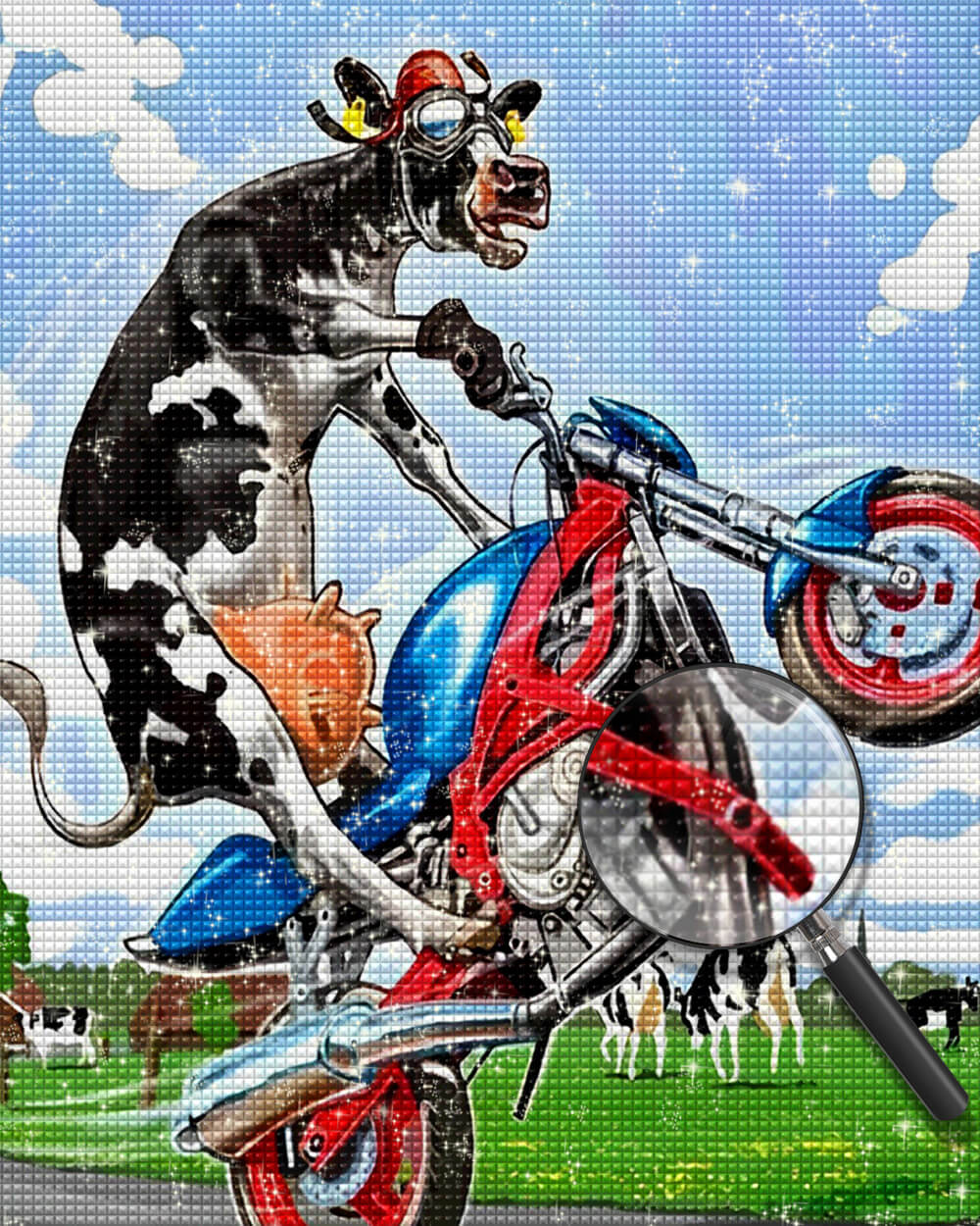 Cow Riding Motorcycle Diamond Painting