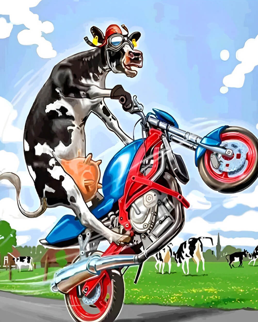 Cow Riding Motorcycle Diamond Painting