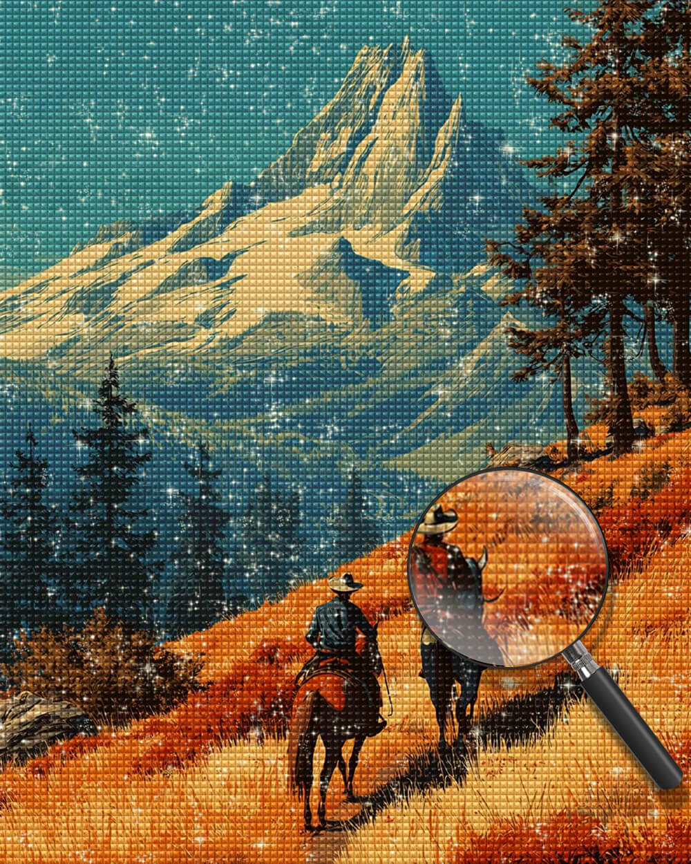 Cowboys Riding Horses in the Mountains Diamond Painting