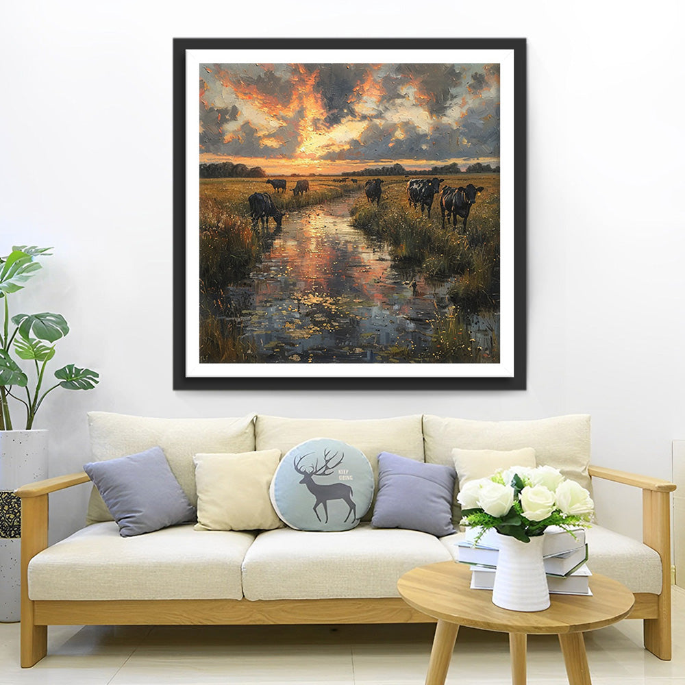 Cows in the Wild Grass Diamond Painting