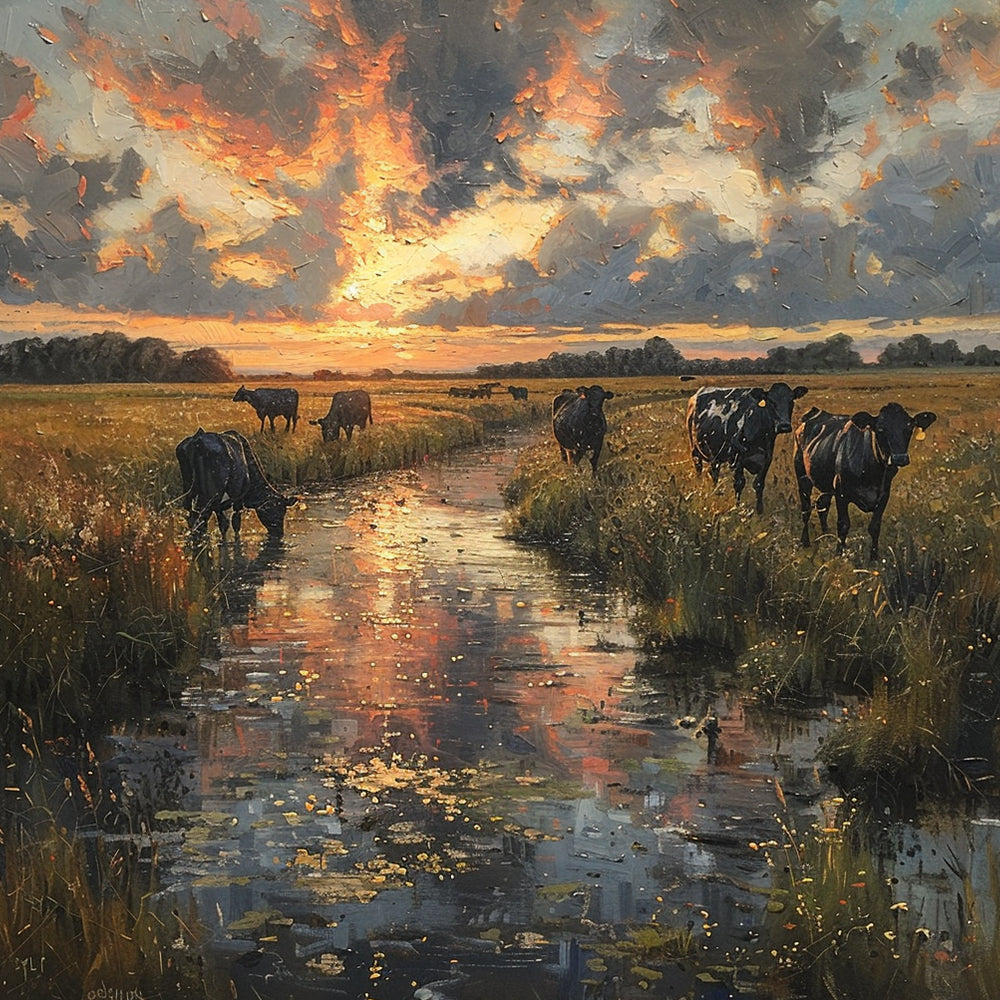 Cows in the Wild Grass Diamond Painting