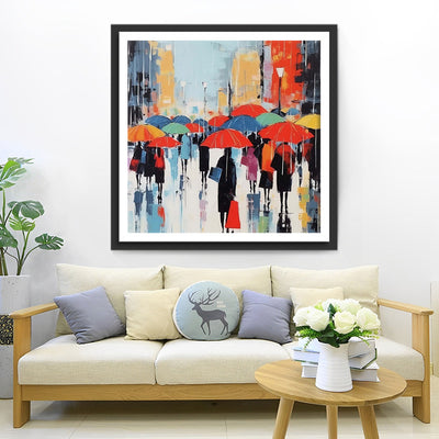 Crowd With Umbrellas Diamond Painting