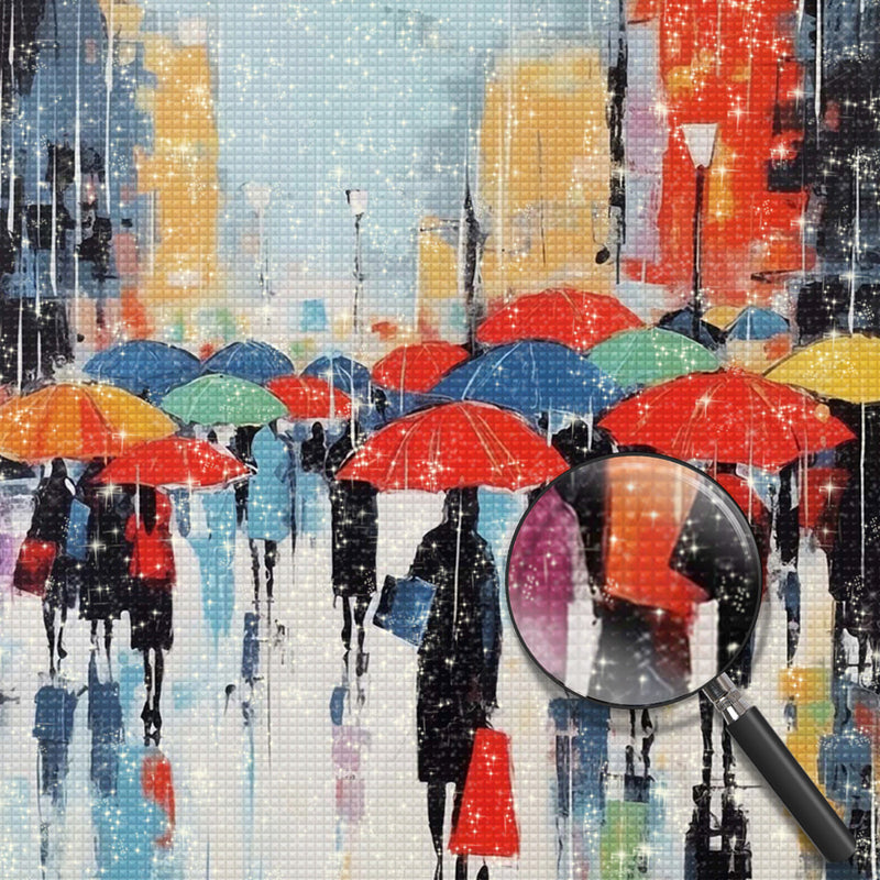 Crowd With Umbrellas Diamond Painting