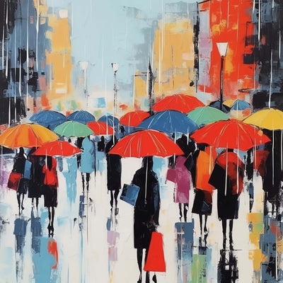 Crowd With Umbrellas Diamond Painting