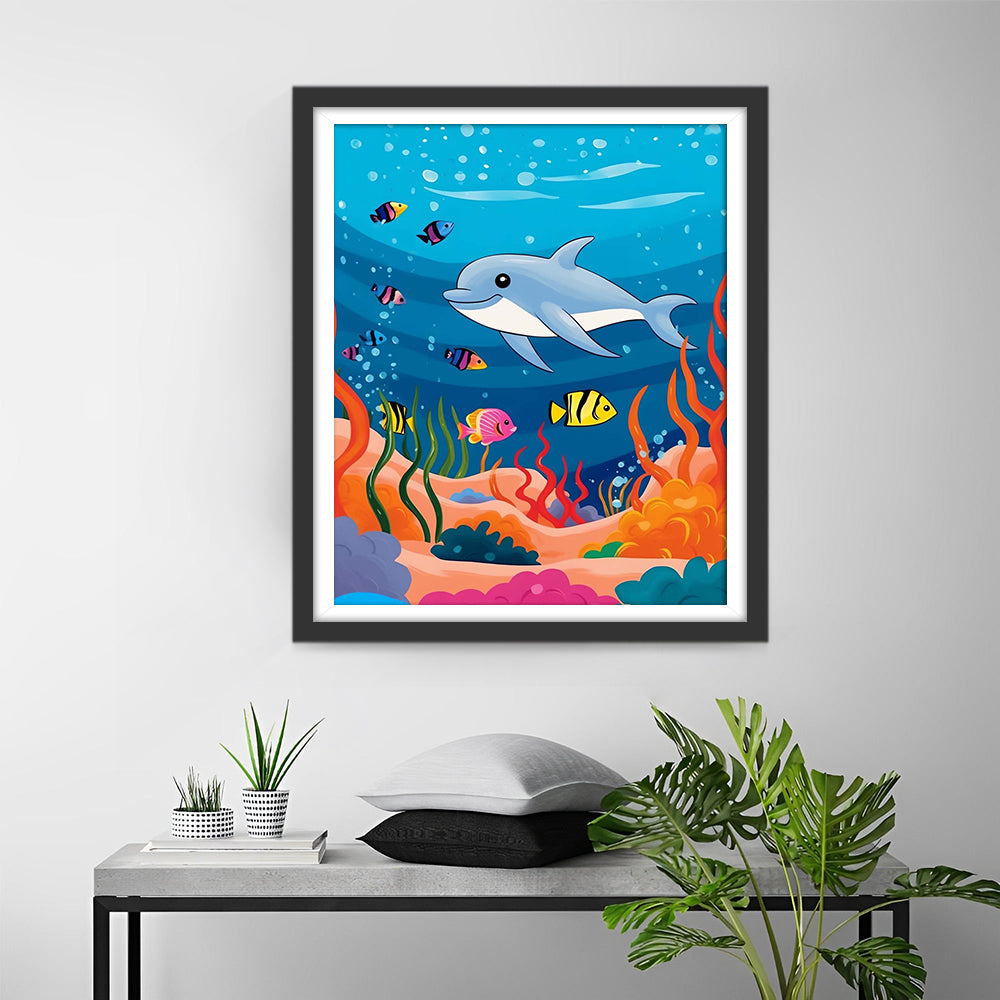 Cute Cartoon Dolphin and Fish Diamond Painting