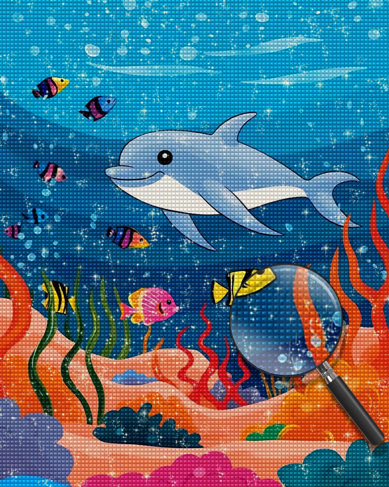 Cute Cartoon Dolphin and Fish Diamond Painting