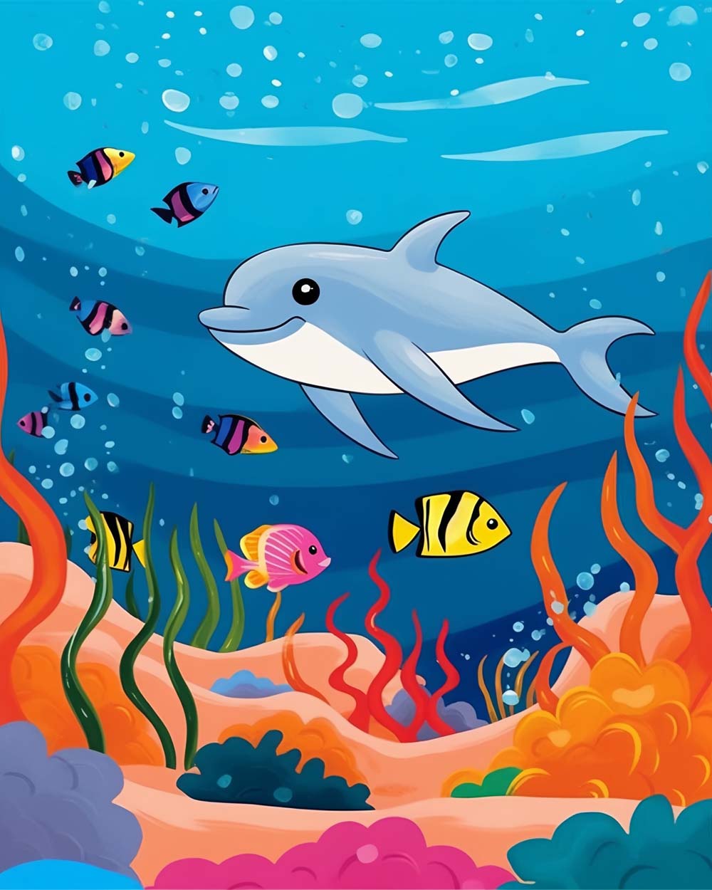 Cute Cartoon Dolphin and Fish Diamond Painting