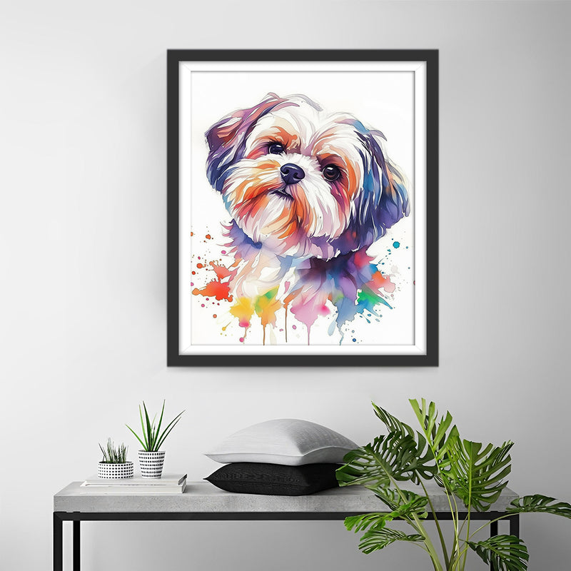 Cute Watercolor Shih Tzu Diamond Painting