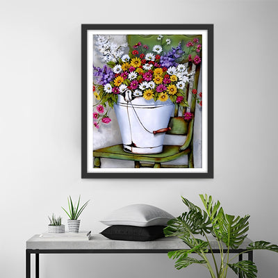 Daisies on a Green Chair Diamond Painting