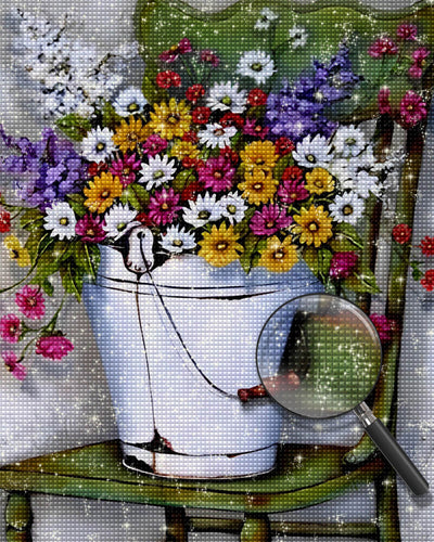 Daisies on a Green Chair Diamond Painting