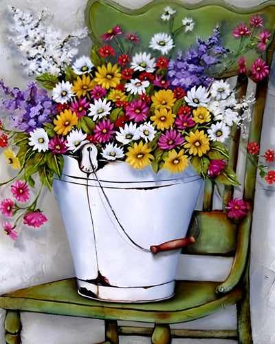 Daisies on a Green Chair Diamond Painting