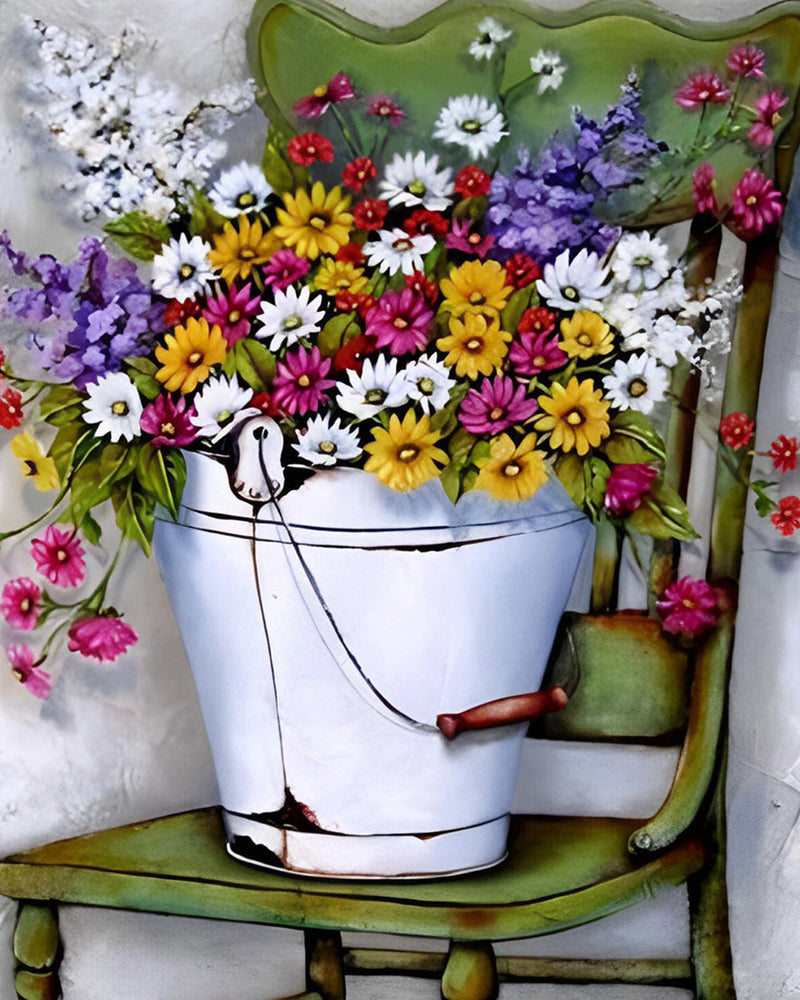 Daisies on a Green Chair Diamond Painting