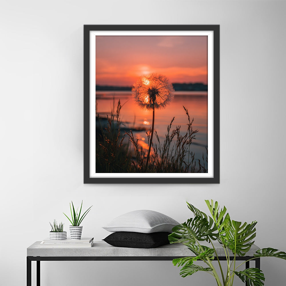 Dandelion by the Lake at Dusk Diamond Painting
