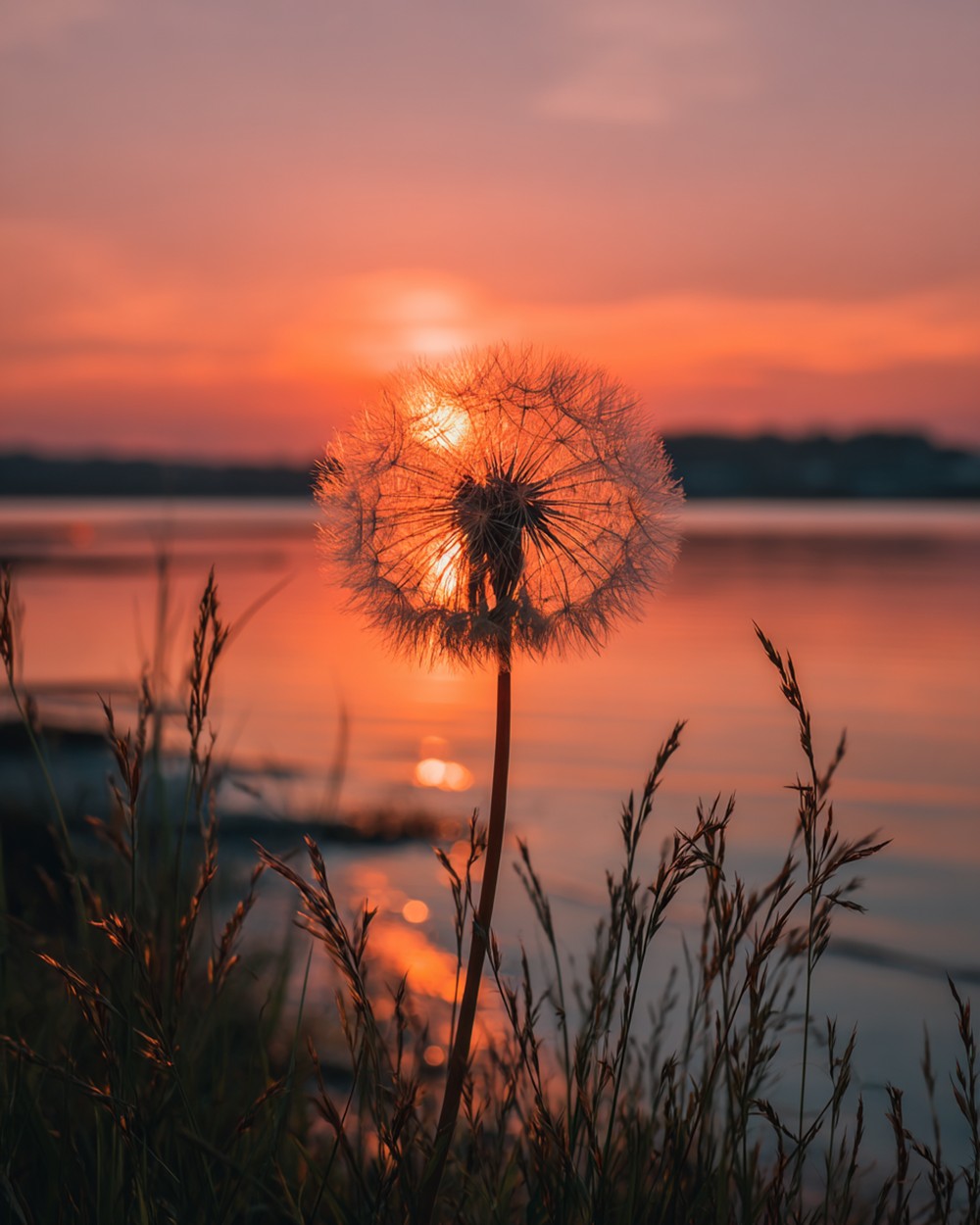 Dandelion by the Lake at Dusk Diamond Painting