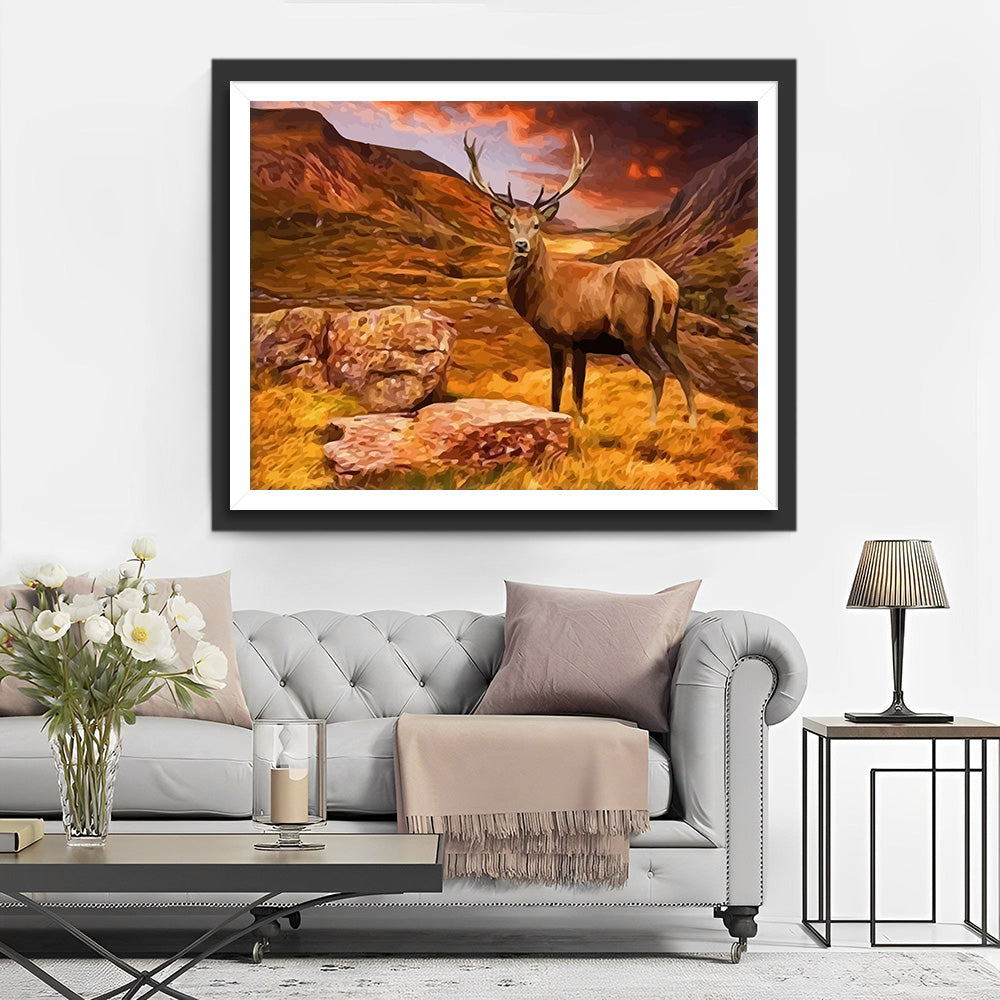 Deer among Mountains Diamond Painting