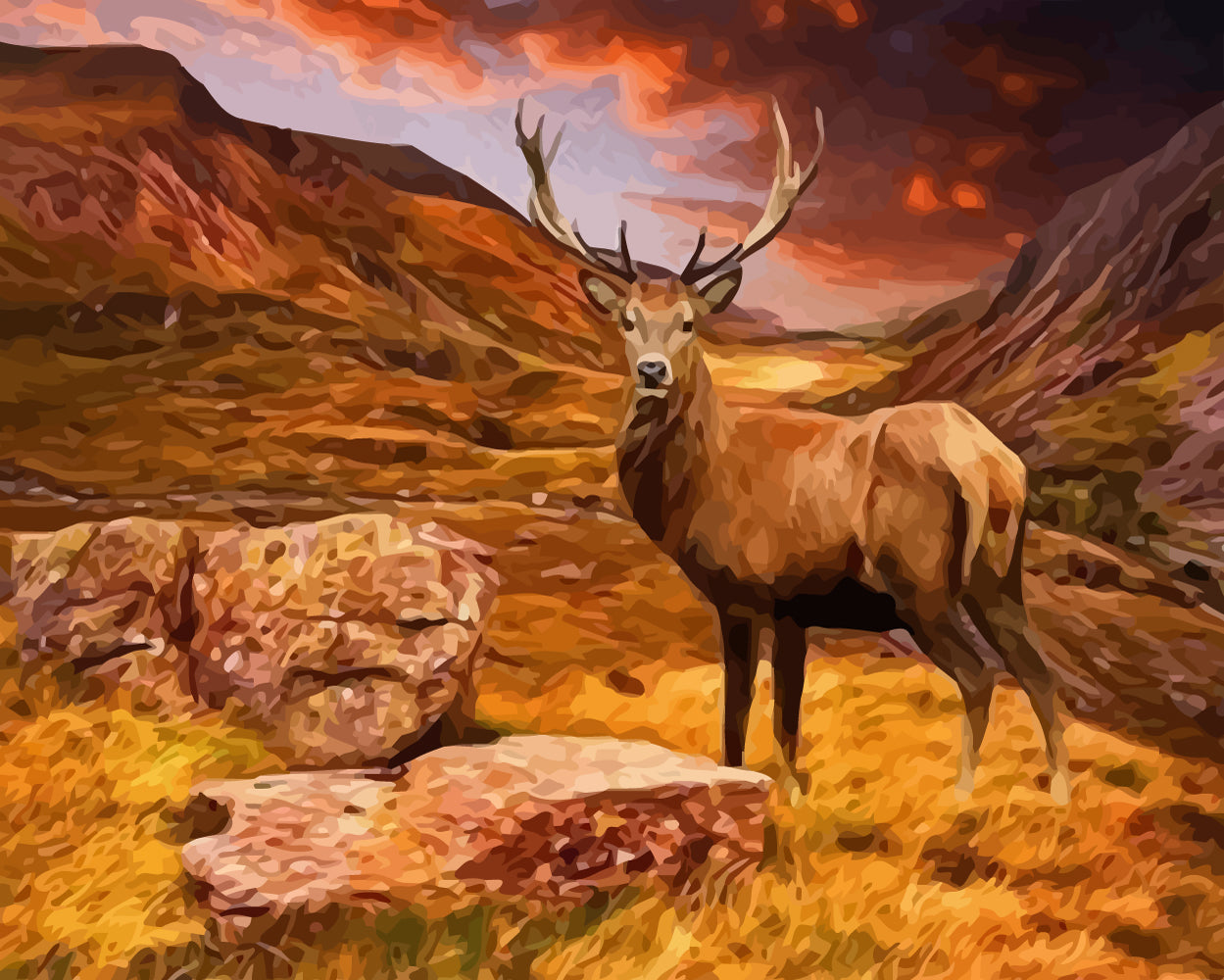 Deer among Mountains Diamond Painting