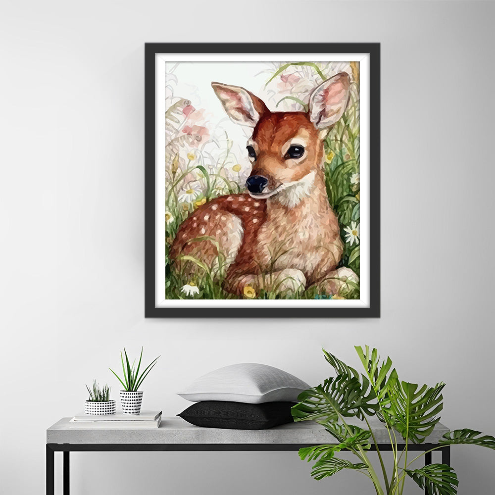 Deer Sitting among the Grass Diamond Painting