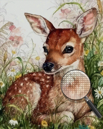 Deer Sitting among the Grass Diamond Painting