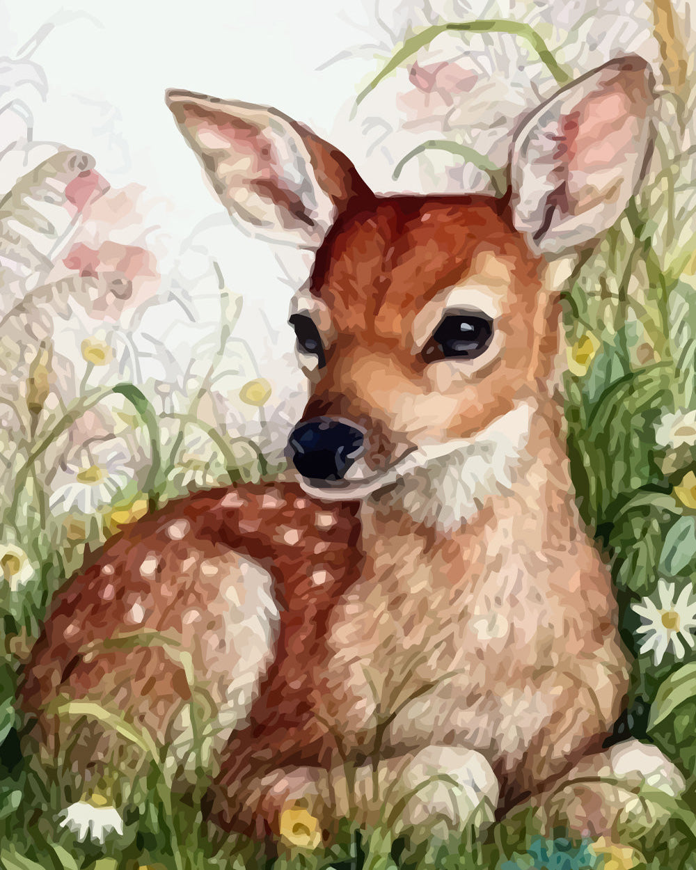 Deer Sitting among the Grass Diamond Painting