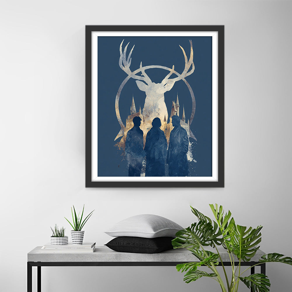 Deer-Themed Castle and People Diamond Painting