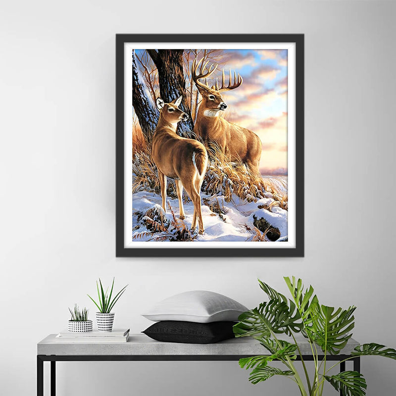Deers in the Snowy Forest Diamond Painting