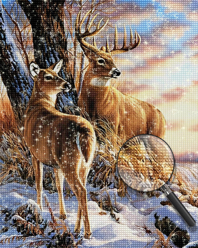 Deers in the Snowy Forest Diamond Painting