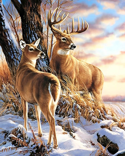 Deers in the Snowy Forest Diamond Painting