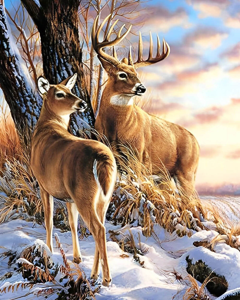 Deers in the Snowy Forest Diamond Painting