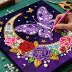 Diamond Painting | Pearl Painting | Butterflies, Flowers and Crescent Moon