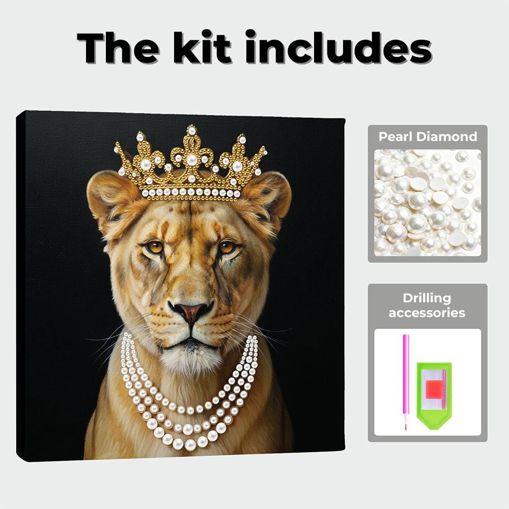 Diamond Painting | Pearl Painting | Female Lion Wearing a Crown