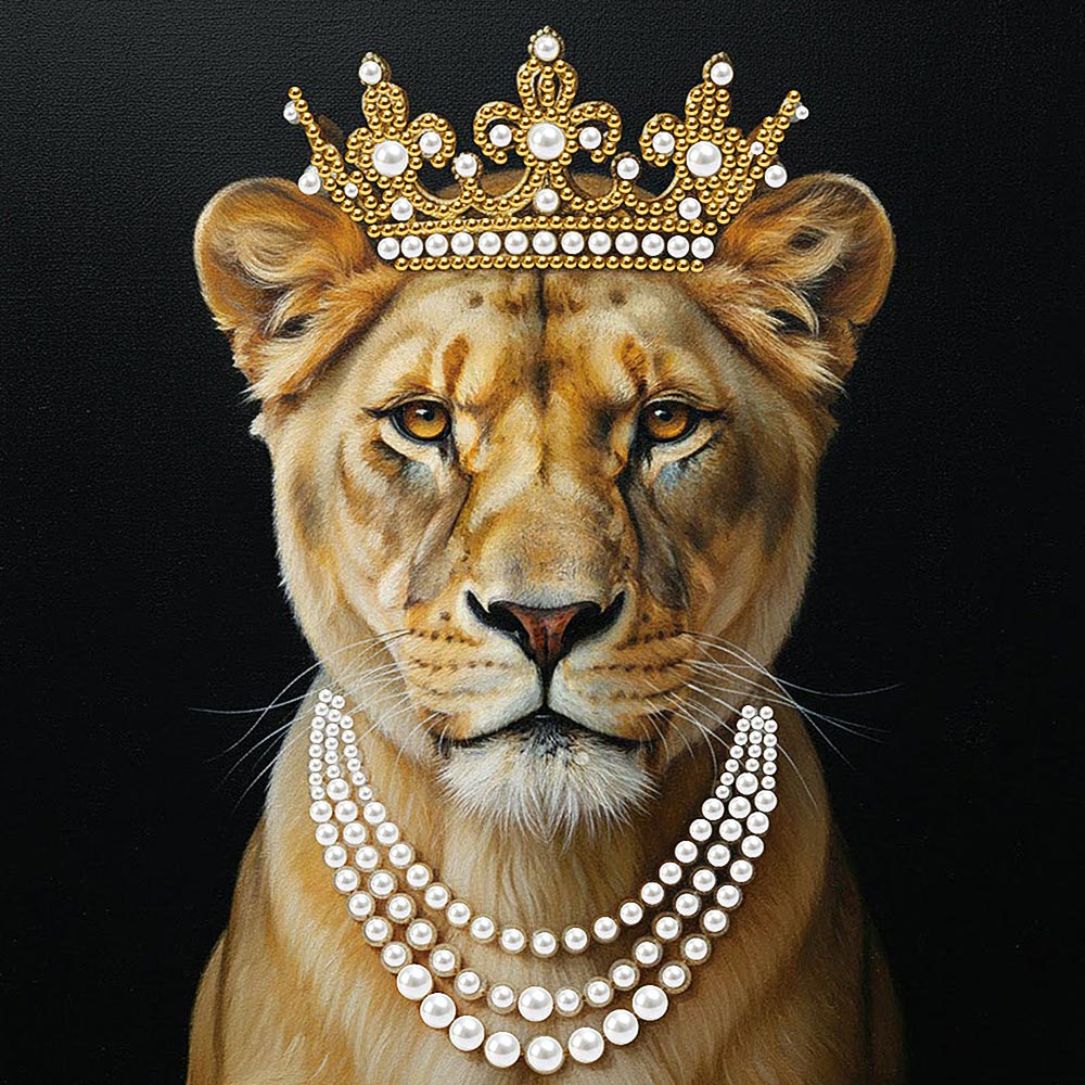 Diamond Painting | Pearl Painting | Female Lion Wearing a Crown