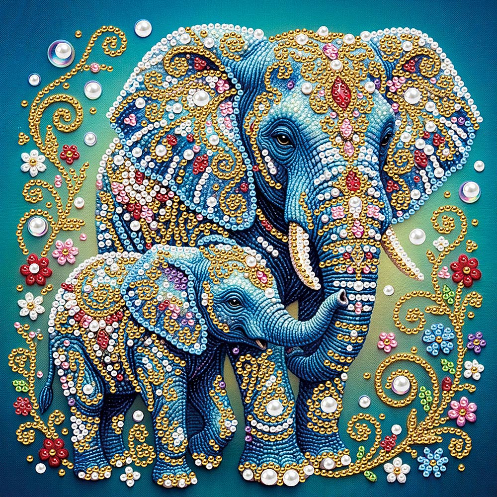 Diamond Painting | Pearl Painting | Luxurious Elephant Mother and Baby