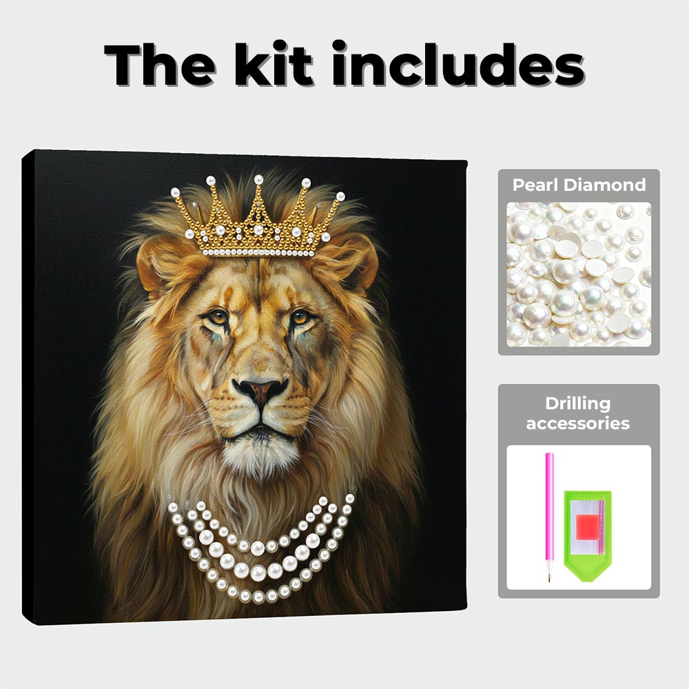 Diamond Painting | Pearl Painting | Male Lion Wearing a Crown