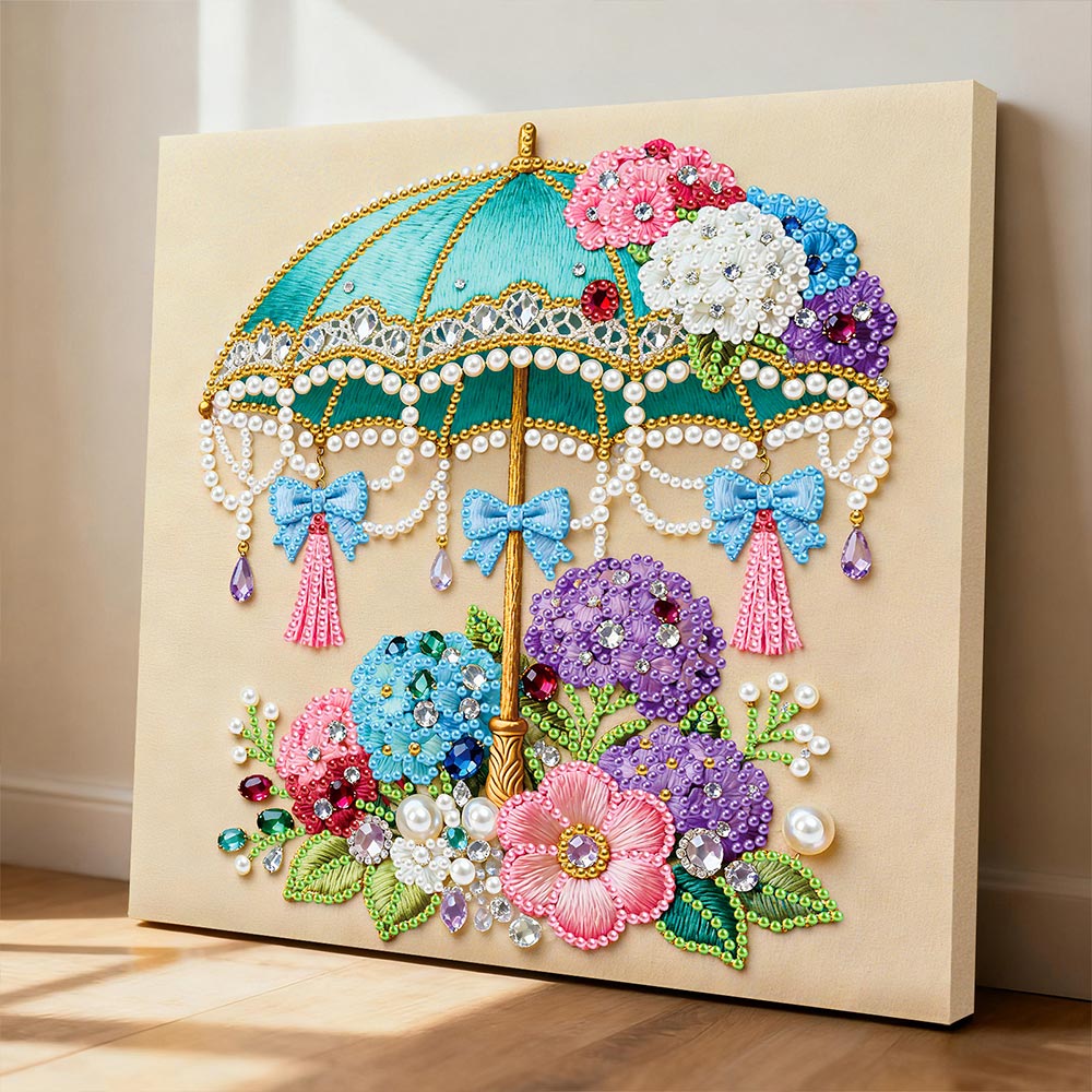 Diamond Painting | Pearl Painting | Ornate Parasol decorated with Flowers