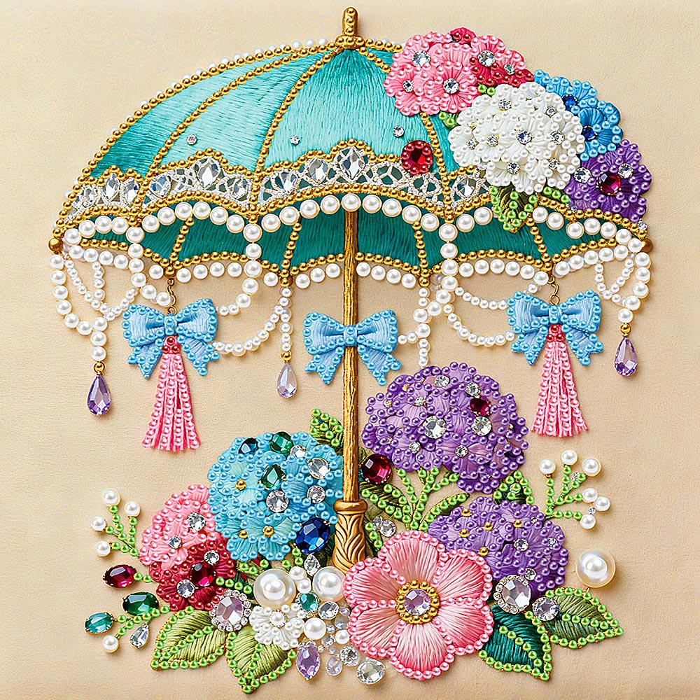 Diamond Painting | Pearl Painting | Ornate Parasol decorated with Flowers