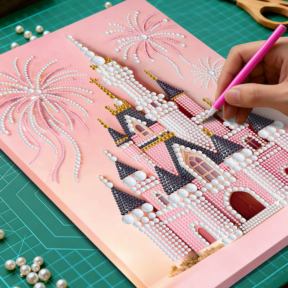 Diamond Painting | Pearl Painting | Pink Castle and Fireworks