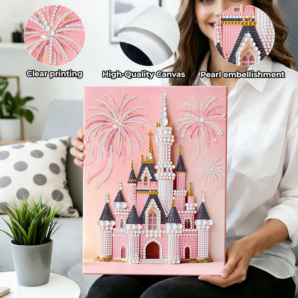 Diamond Painting | Pearl Painting | Pink Castle and Fireworks