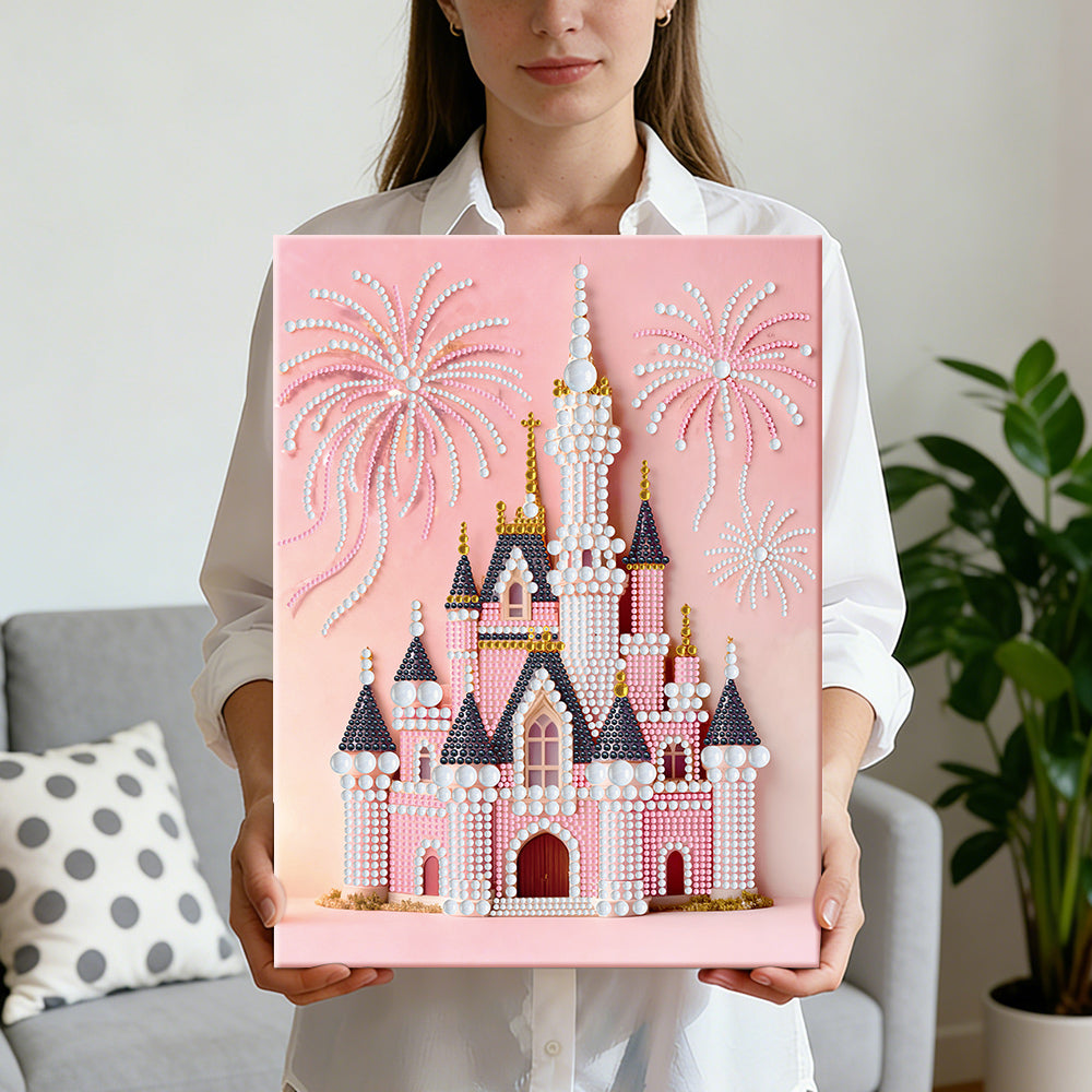 Diamond Painting | Pearl Painting | Pink Castle and Fireworks