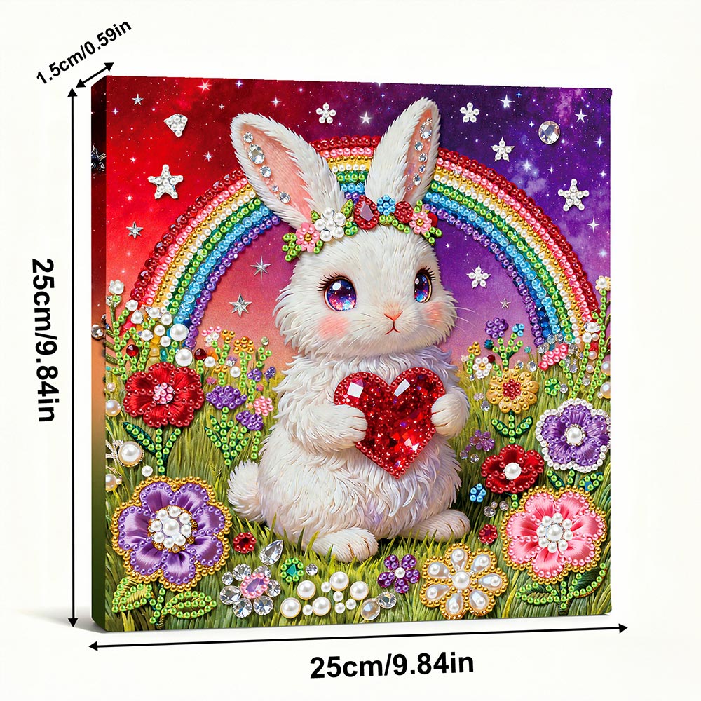 Diamond Painting | Pearl Painting | Rainbow and White Rabbit in the Flower Bushes
