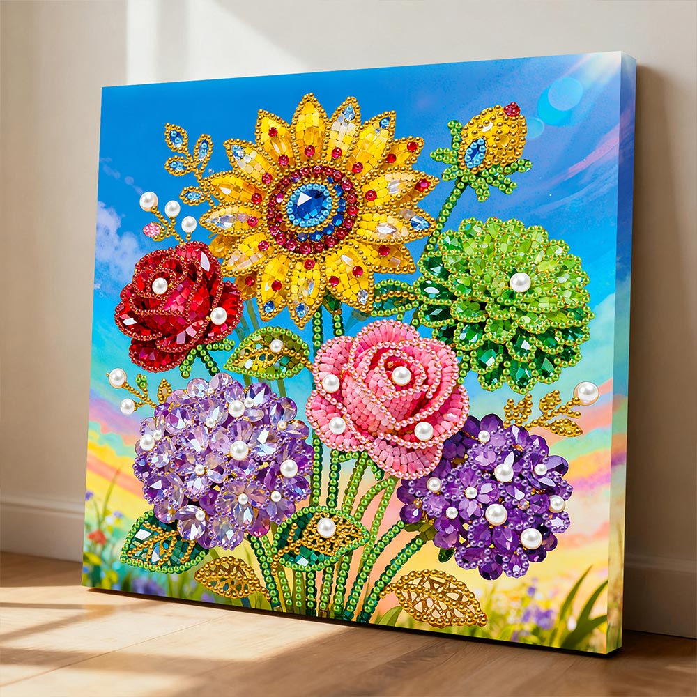 Diamond Painting | Pearl Painting | Roses, Hydrangeas, and Sunflower