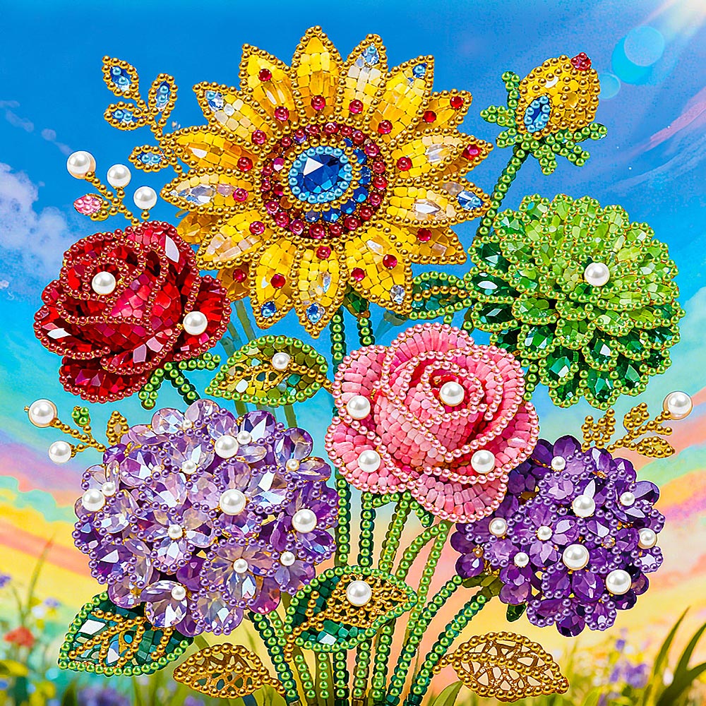 Diamond Painting | Pearl Painting | Roses, Hydrangeas, and Sunflower