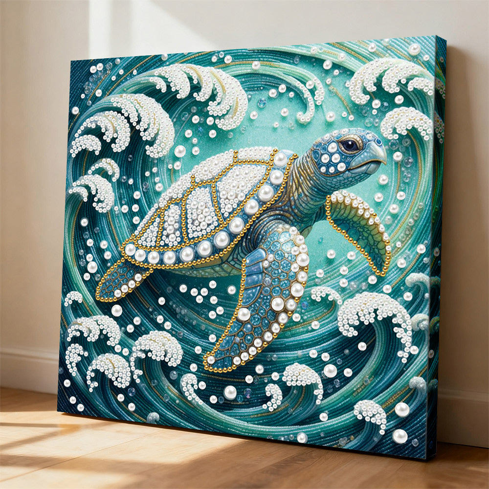 Diamond Painting | Pearl Painting | Sea Turtle in Swirling Waves